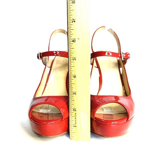 Red Patent Leather Women's Platform Heels With Peep Toe & Buckle Strap Shoes 9 - Picture 5 of 7